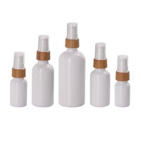 10ML-100ML Empty Round Opal Primary White Oil Glass Bottle with 18/410 Bamboo Spray and Lotion Pump Dispenser Cosmetic Packaging