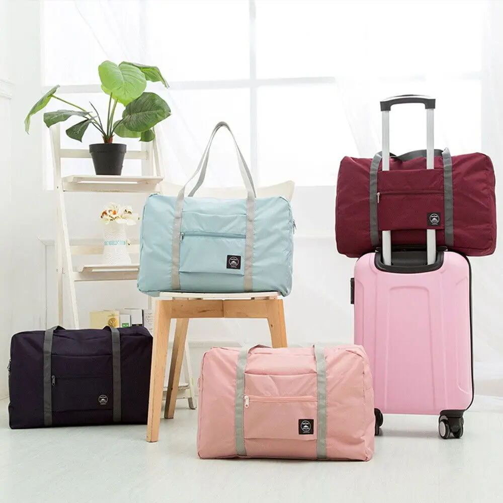 1Pc Solid Color Multifunctional Folding Travel Bag Single Shoulder Hand Luggage Bag Large Capacity Luggage Storage Waterproof