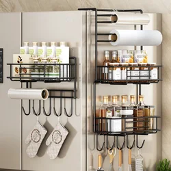 Kitchen Refrigerator Side Shelf Spice Storage Rack Space Saving with Hooks Kitchen Organizer Shelf Kitchen Fridge Shelf Rack