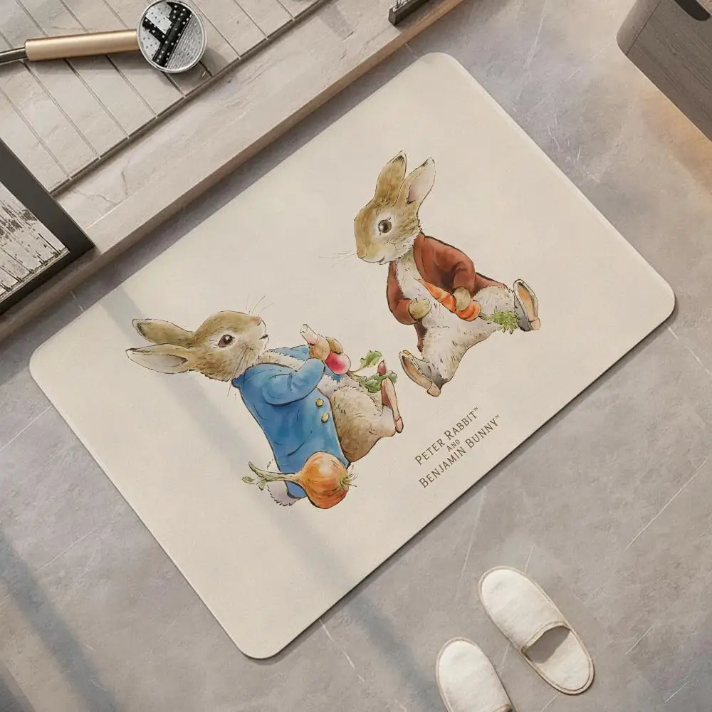 Cartoon P-Peter R-Rabbit Floor Mat Diatomite Bath Mat, Quick Dry, Absorbent, Multi-Scene Mat