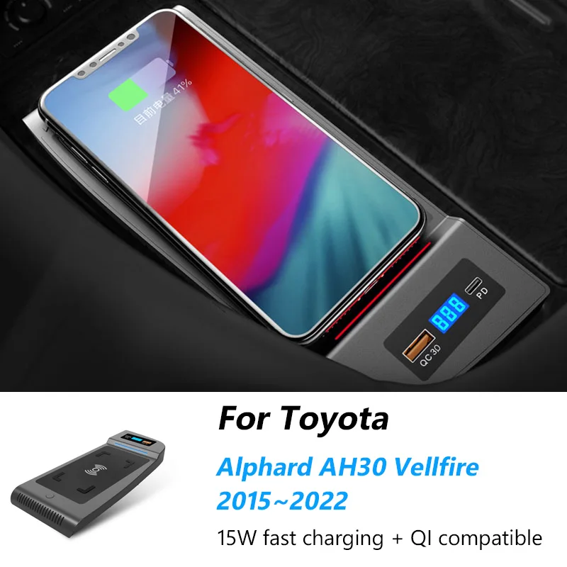 

For Toyota Alphard AH30 Vellfire 2015~2022 Car Cigarette Lighter Install Car QI Wireless Charger Phone Fast Charging Accessories