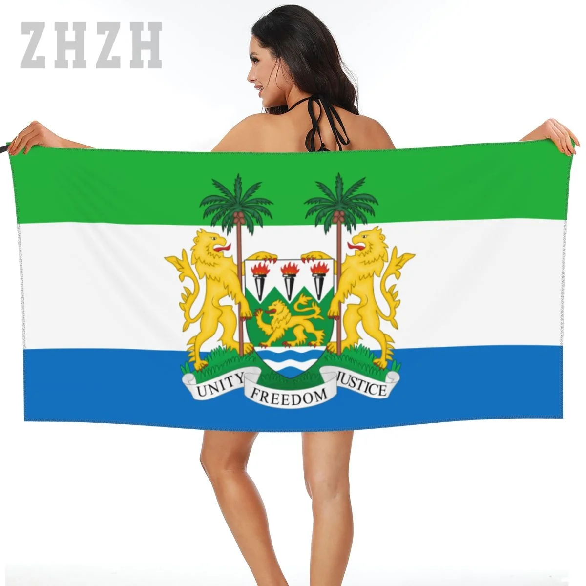 More Design Sierra Leone Flag Emblem Bath Towel Quick dry Microfiber Absorbing Soft Water Breathable Beach Swimming Bathroom