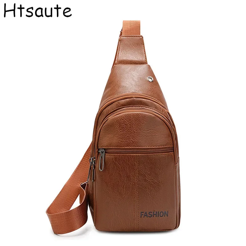 PU Leather Chest Bags Single Shoulder Crossbody Pack for Man Sling Bags Sport Cross Phone Male Funny Packs bolso  hombre