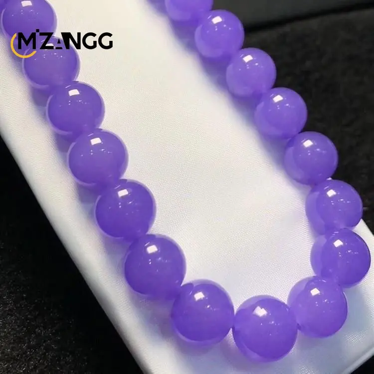 Myanmar Violet Emerald Necklace Purple Women Sweater Chain Round Bead Jadeite Necklace High-end Glamour Fashion Jewelry Mom Gift