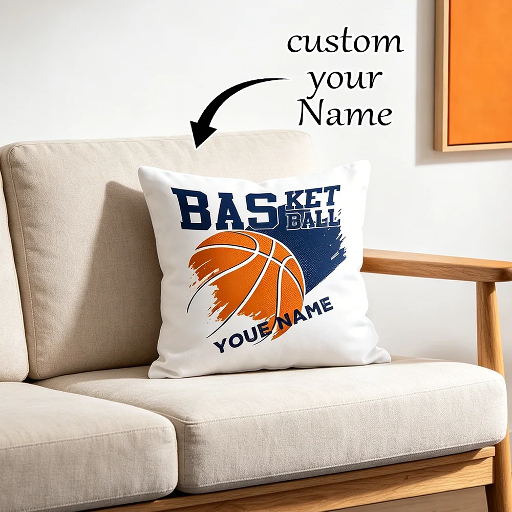 1PC Custom Name Pillow Cover, Basketball Sports Print, Personalized Cushion Case for Boys Teens Bedroom Sofa Home Decor Gift
