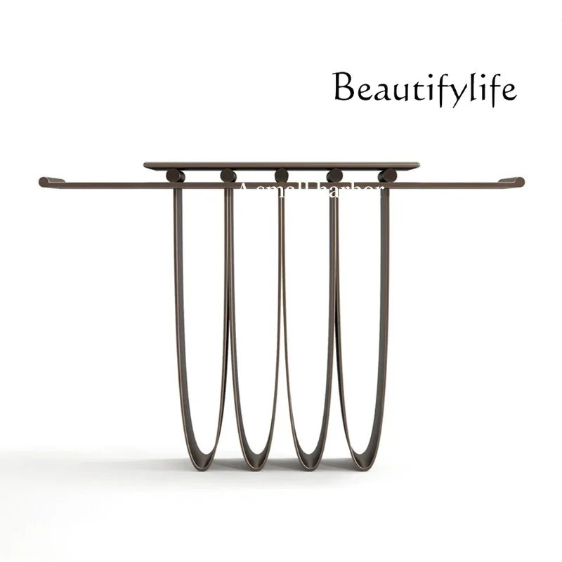 

Light luxury Italian minimalist designer entrance table Modern simple stainless steel end view decoration table