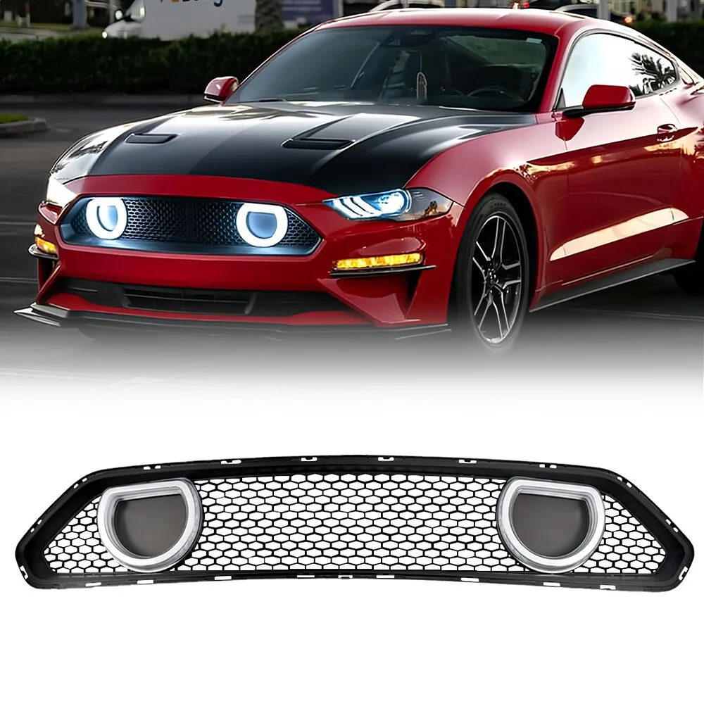 

Детали автомобильной решетки Автомобильные детали Передняя решетка для Ford Mustang Mach 1, стиль 2018-2023, глянцевая черная передняя крышка светодиодной решетки DRL