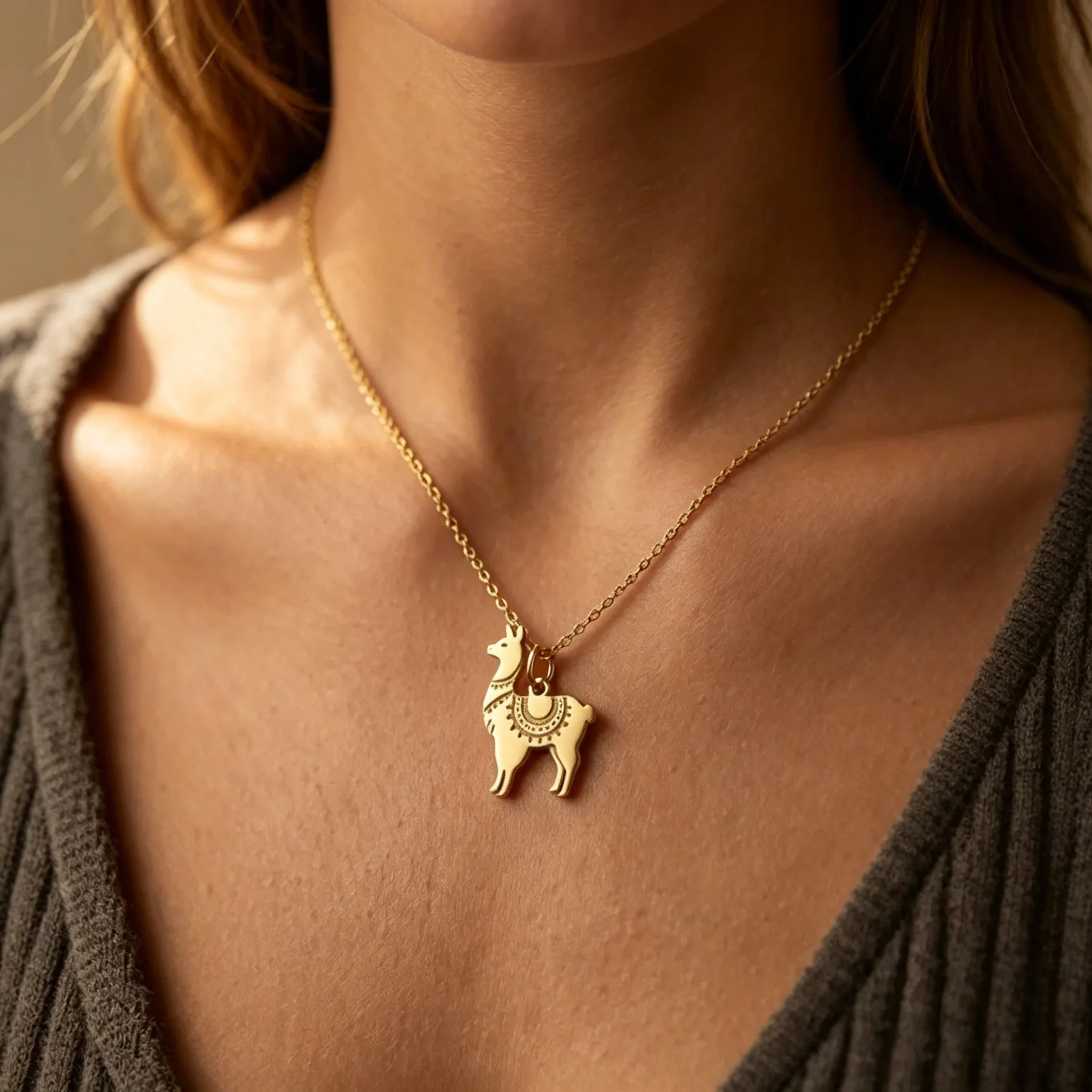 Kkjoy Maßgefertigte Edelstahl-Lama-Halskette Alpaka-Schmuck Geburtstagsgeschenk Ethnischer Stil Niedliches Haustier-Geschenk für Lama-Liebhaber Heilendes Glücksbringer – Detail 3