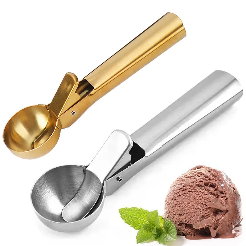 Stainless Steel Ice Cream Ball Spoon Non-Stick Hidden Shrapnel Kitchen Tool For Making Watermelon Baller Dessert Frozen Yogurt