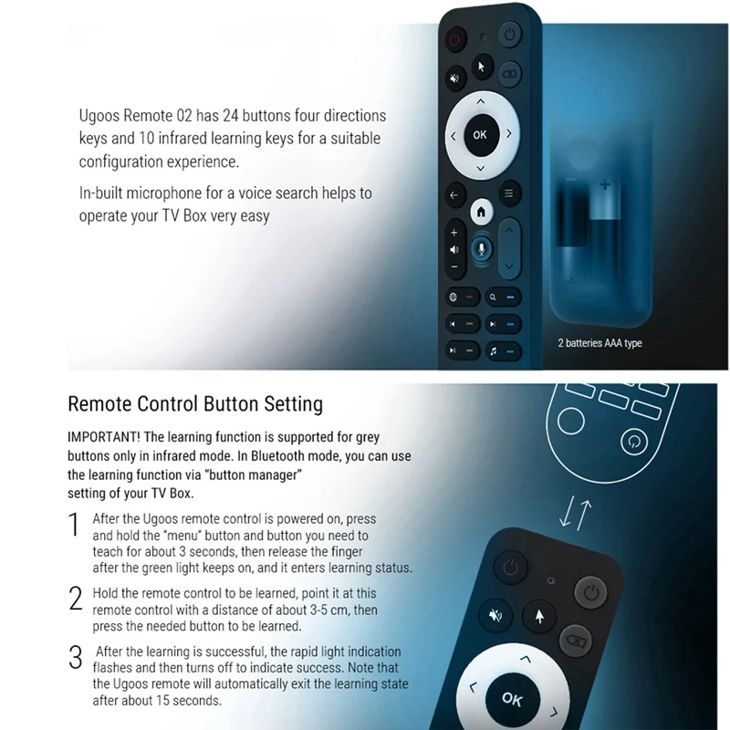 Ur02 substituição de controle remoto de voz bluetooth para ugos am8 pro am6b am6 plus x4 x4q cubo pro extra tox1 tox3 tox4