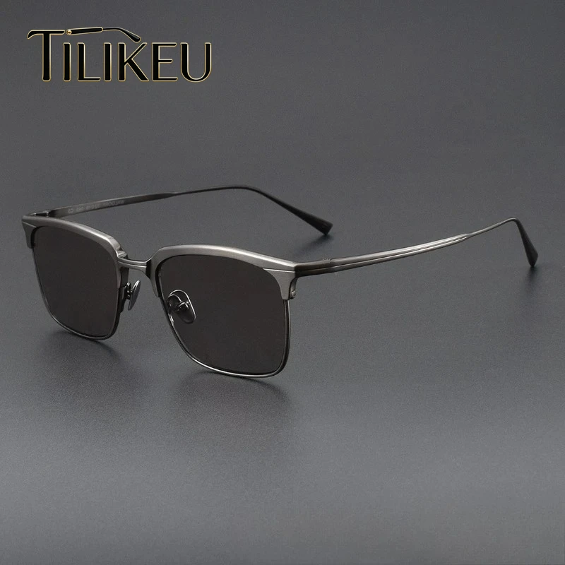 

Japanese Retro Square Pure Titanium Sunglasses for Men Classic Business Frame Fashion Travel Beach Sunscreen Sunglasses UV400