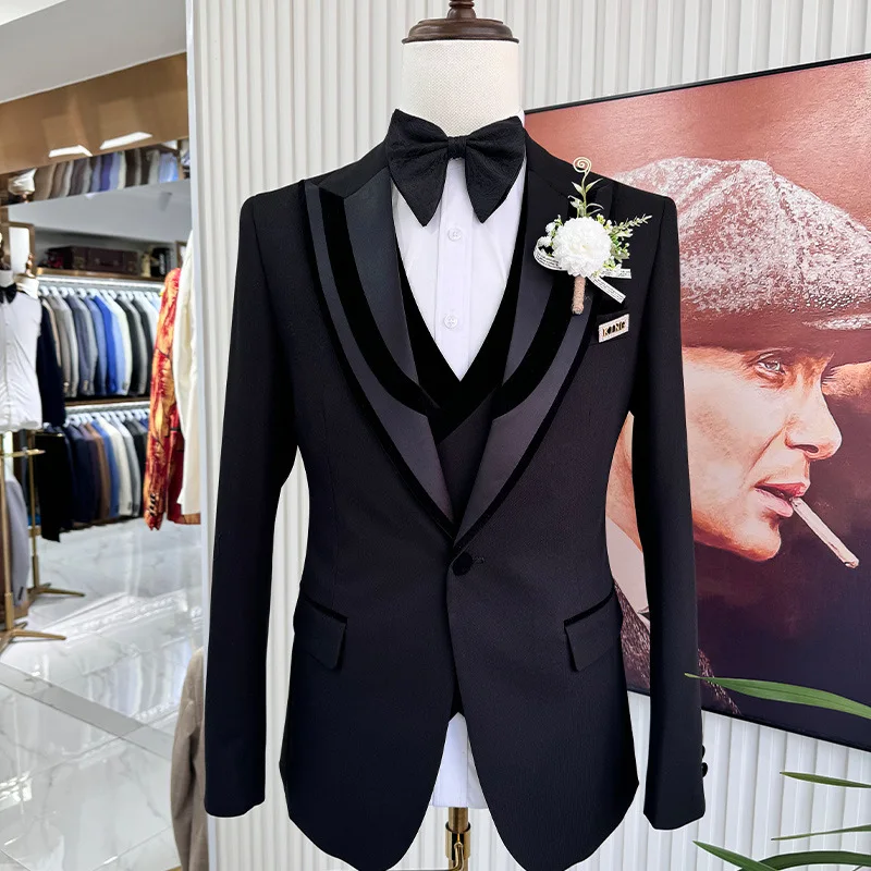 

Traje hombre Peak Lapel Black Wedding Groom Tuxedo 3pcs Blazer Vest Pants Formal Party Special Occasion Men's Suits