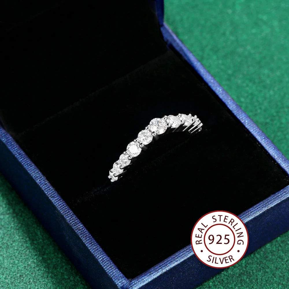 

LinkerLove S925 Sterling Silver Moissanite Curved Wedding Band 18K White Gold Plated Diamond Ring for Women Party Fine Jewelry