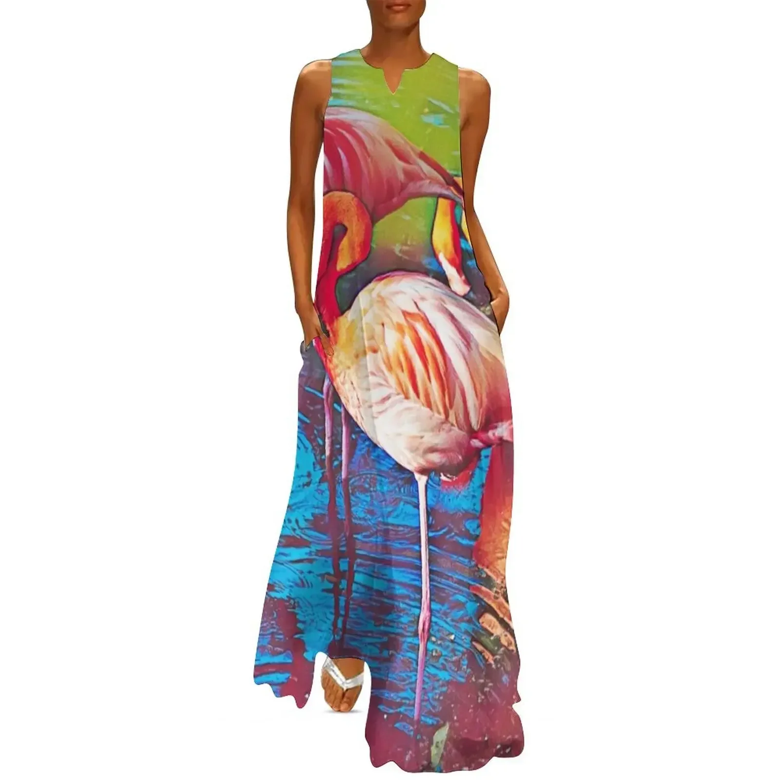 

Flamingo in Lake Abstract Painting Art Design Long Dress dress women elegant luxury long dresses for women Long dresses Dress