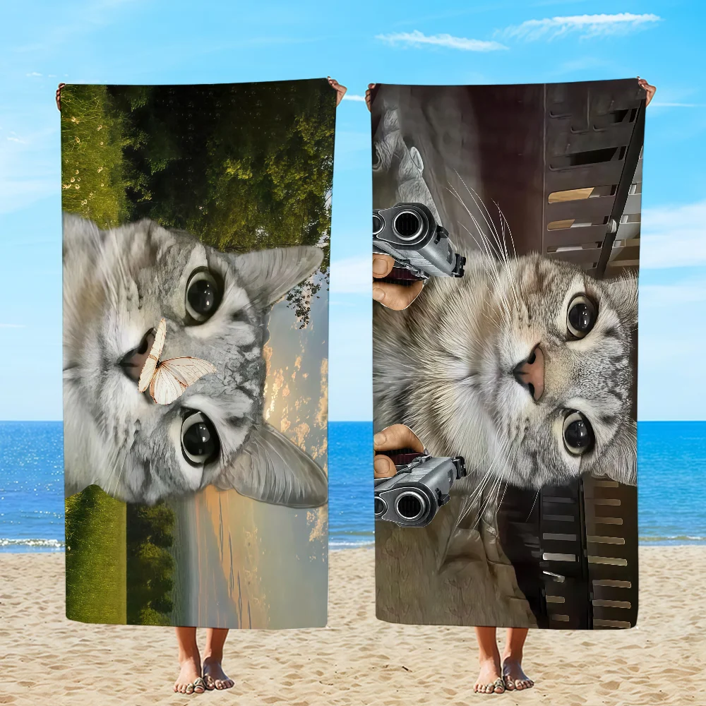 Funny Watermelon Cat Silly Cat Meme Towel Beach Oversized Soft Ultra Absorbent Quick Drying Large Pool Travel Camping Bathroom