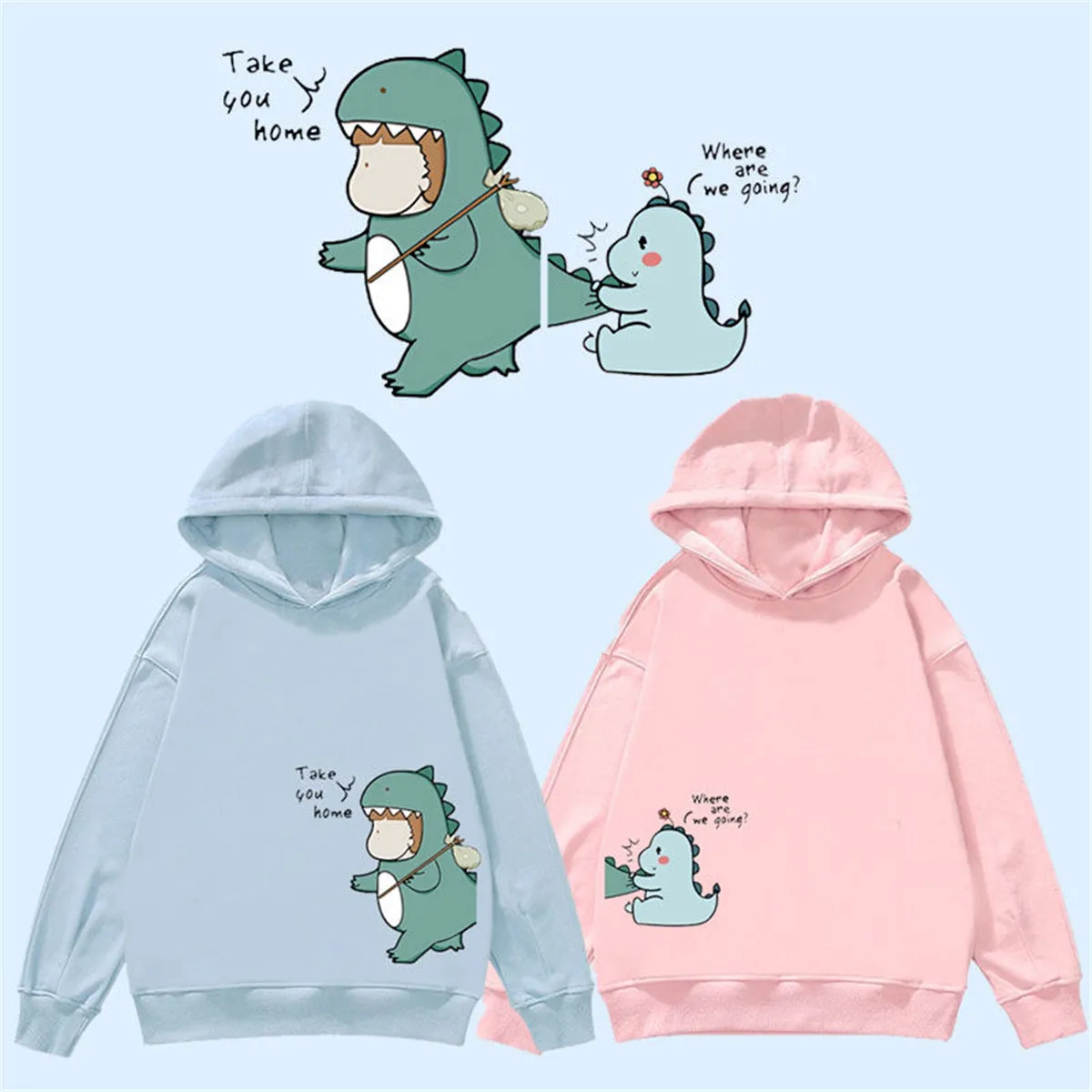 

Cute Couple Dinosaur Hoodie Autumn Fashion Sweatshirt Women Korean Cartoon Tops Vintage Oversized Hooded Kawaii Hoodie Girl