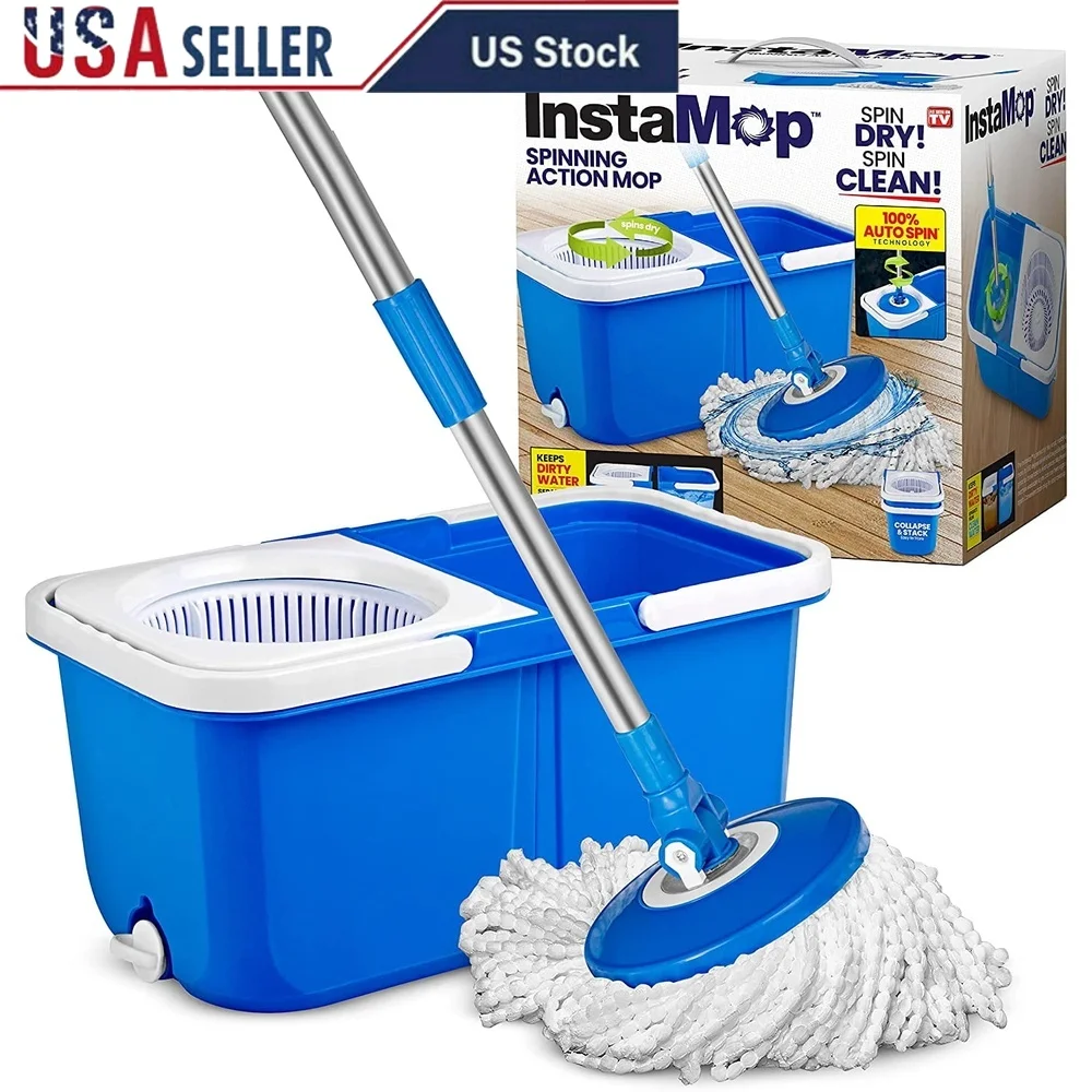 

Набор ведер для швабры, насадка для швабры из микрофибры, система двойного ведра, громкая связь, 360° ° Поворотное основание Easy Drain Компактное хранилище