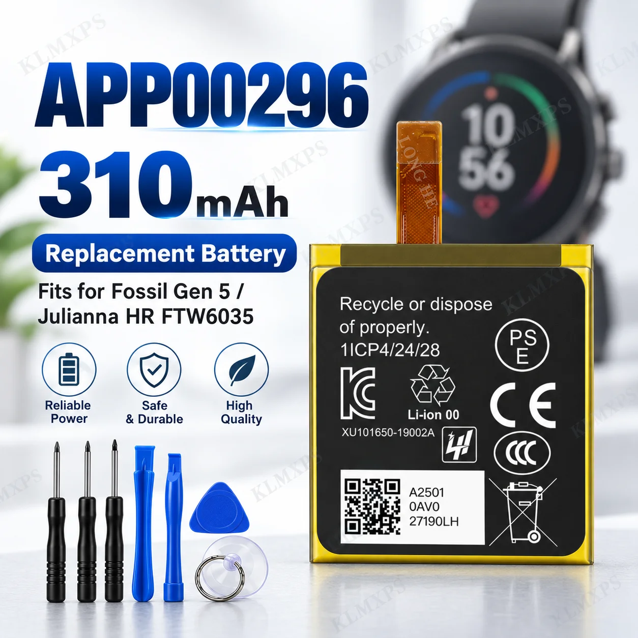 Fossil Watches Smartwatch Gen 5 - 310mAh APP00296 Ersatzakku für Fossil Gen
