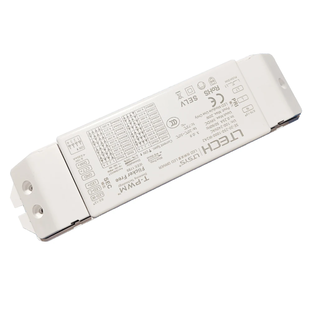 LTECH New 0-10V Dimming Driver 100V 240V Input 20W 250-1000mA Output CC Constant Current CCT Tunable White Drive Flicker Free