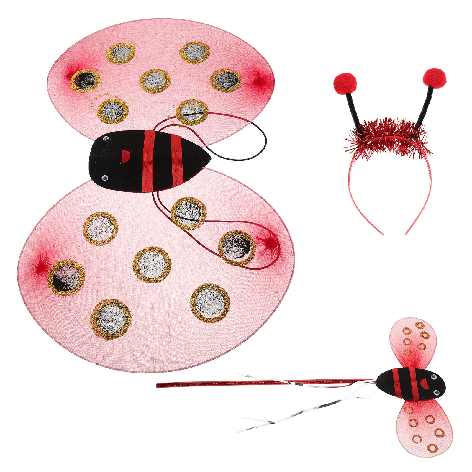 1세트 무당벌레 날개 빨간색 접이식 가벼운 코스튬 헤드밴드 요정 지팡이 할로윈 코스프레 액세서리 무당벌레 코스튬 날개