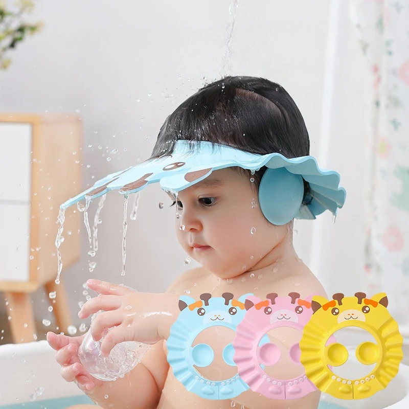 1PC Baby Shower Soft Cap Adjustable Hair Wash Hat for Kid Ear Protection Safe Children Shampoo Bathing Shower Protect Head Cover