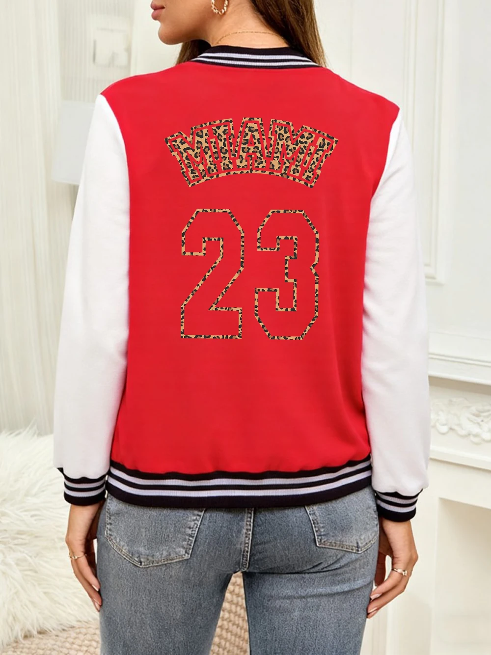 

Бейсбольное пальто с леопардовым принтом Майами 23, женские удобные свободные куртки, зимние теплые топы, базовая женская одежда с карманами