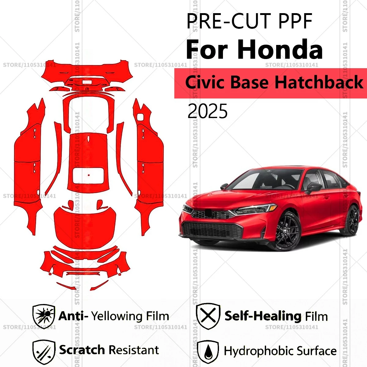 Pre-Cut Paint Protection Film PPF Transparent Car Film Professional Automotive PPF For Honda Civic Base Hatchback 2025
