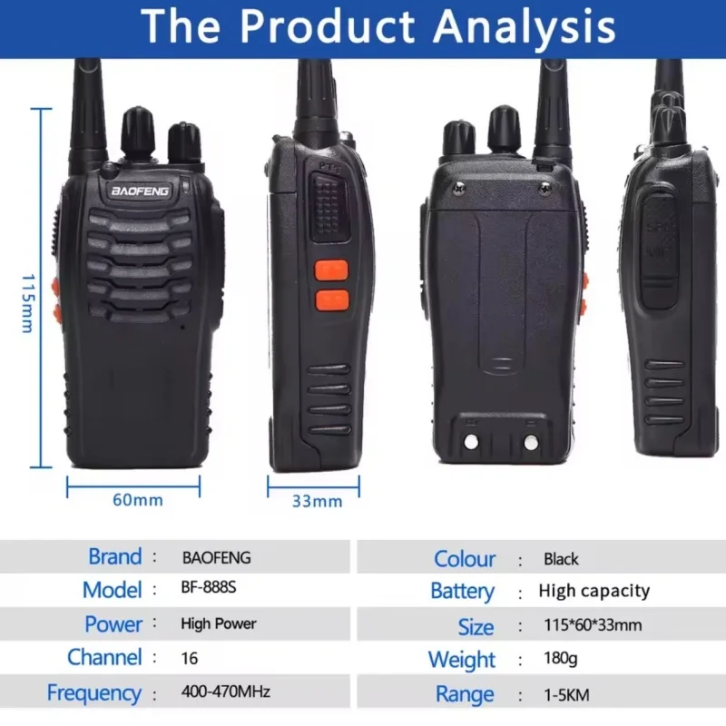 Baofeng BF-888S Walkie Talkie 5W Portable Handheld Walkie-Talkie Transceiver 16 Channel Long Range Two Way Radio For Hunting