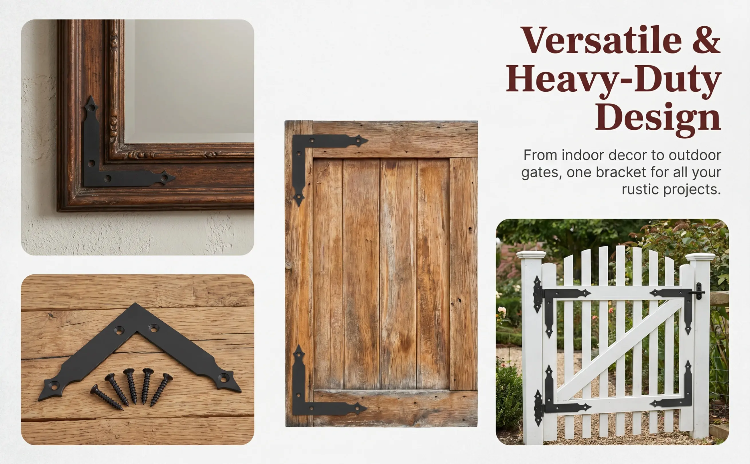 4Pcs Rustic Farmhouse Decorative L Corner Bracket Matte Black for Barn Door Hardware Garden Gate Garage Door Window Shutter Easy