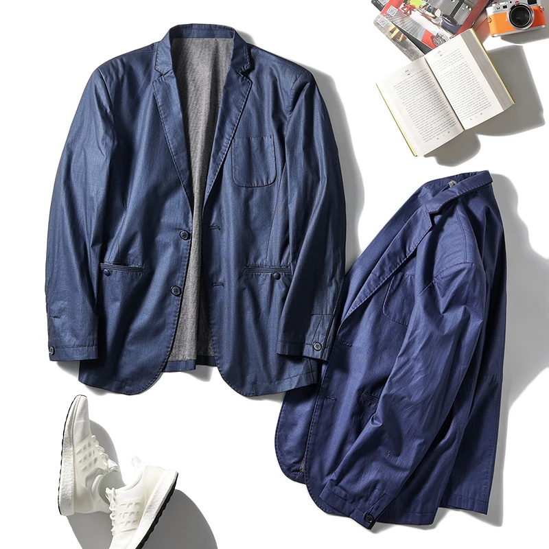 

Мужской деловой повседневный весенний пиджак из чистого хлопка, не требующий глажки, с длинным рукавом, приталенный крой, модный городской стиль