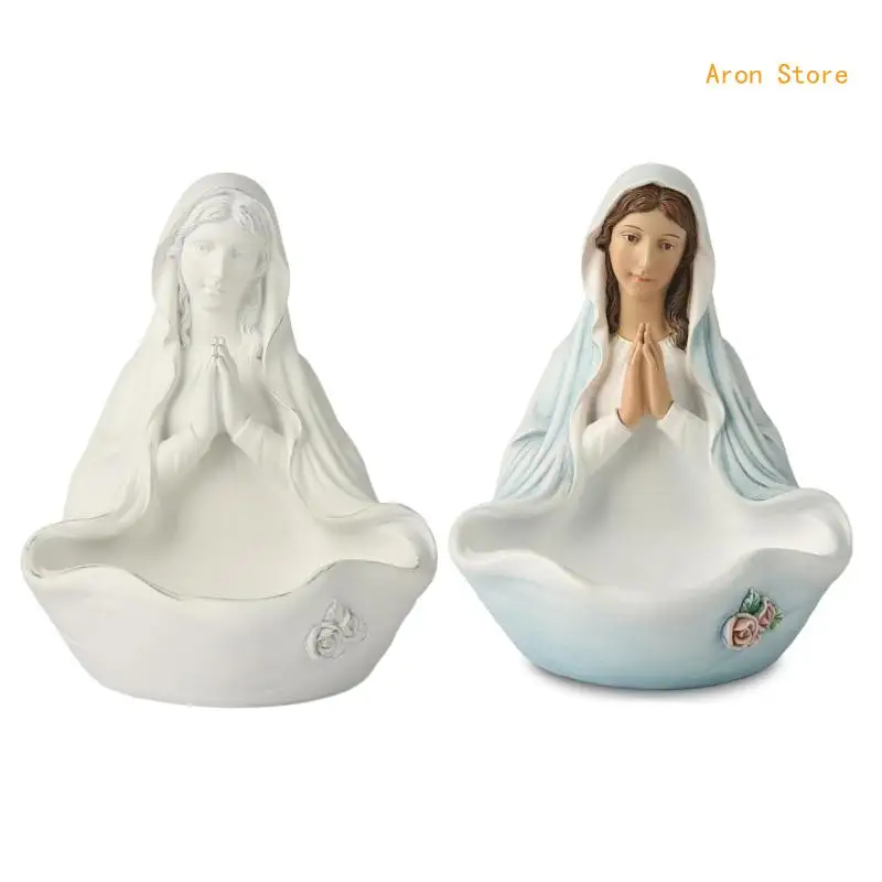 Handpainted Woman Resins Figurine with Bowl for Religious Blessing Home Decors H3CF