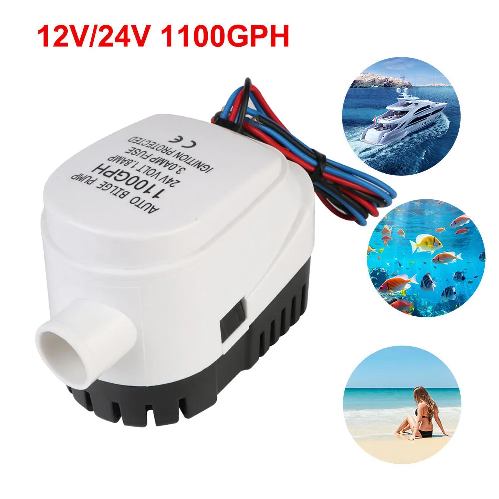 1100GPH DC 12V 24V Submersible Pump Motor Seaplane Automatic Boat Bilge Pump Small Yacht Volt with Fuse Water Electric Pump Auto