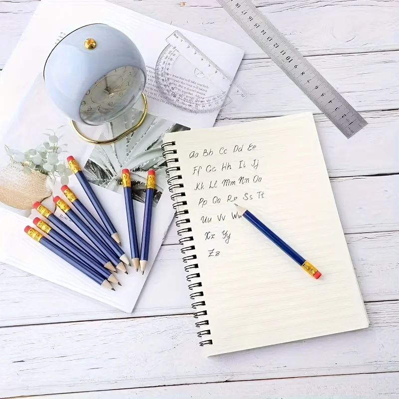 50 HB short wooden pencils with erasers and replaceable lead cores, golf short pencils
