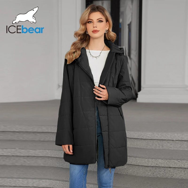 ICEbear 2024 New Plus Size Women Clothing Short Hooded Quilting Female Outwear Classic Design Lightweight Women Jacket GWC4733I