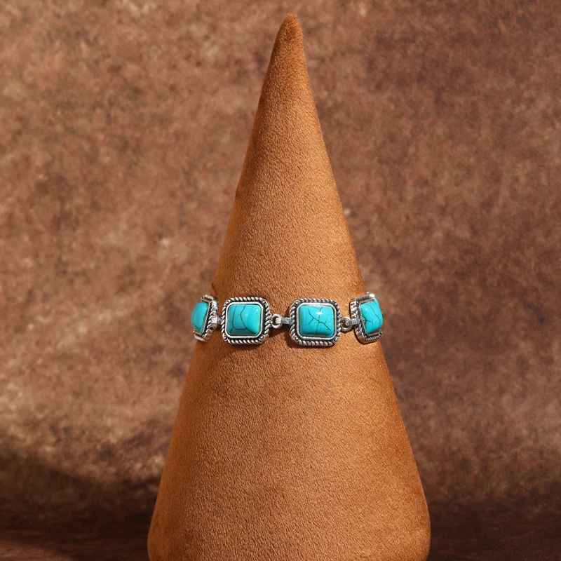 خمر مجوهرات مربع الفيروز سوار ريترو ستايل فضي اللون سحر الإسورة للمرأة بوهيميا الفاخرة صديقة هدية 2025 #4