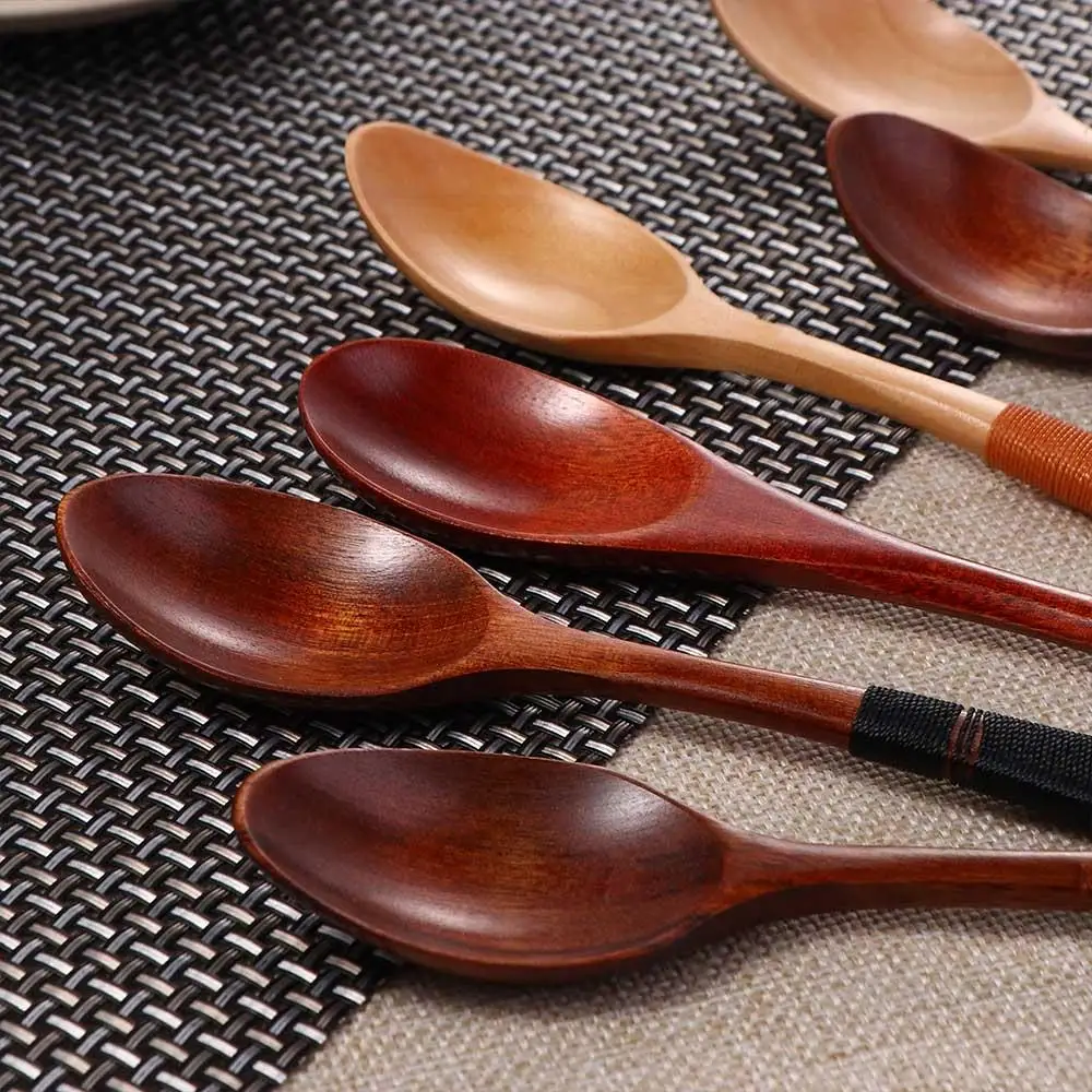 Stirring  Tableware Eating with Tied Line Wooden Scoop Cutlery Soup Spoons Kitchen Utensil