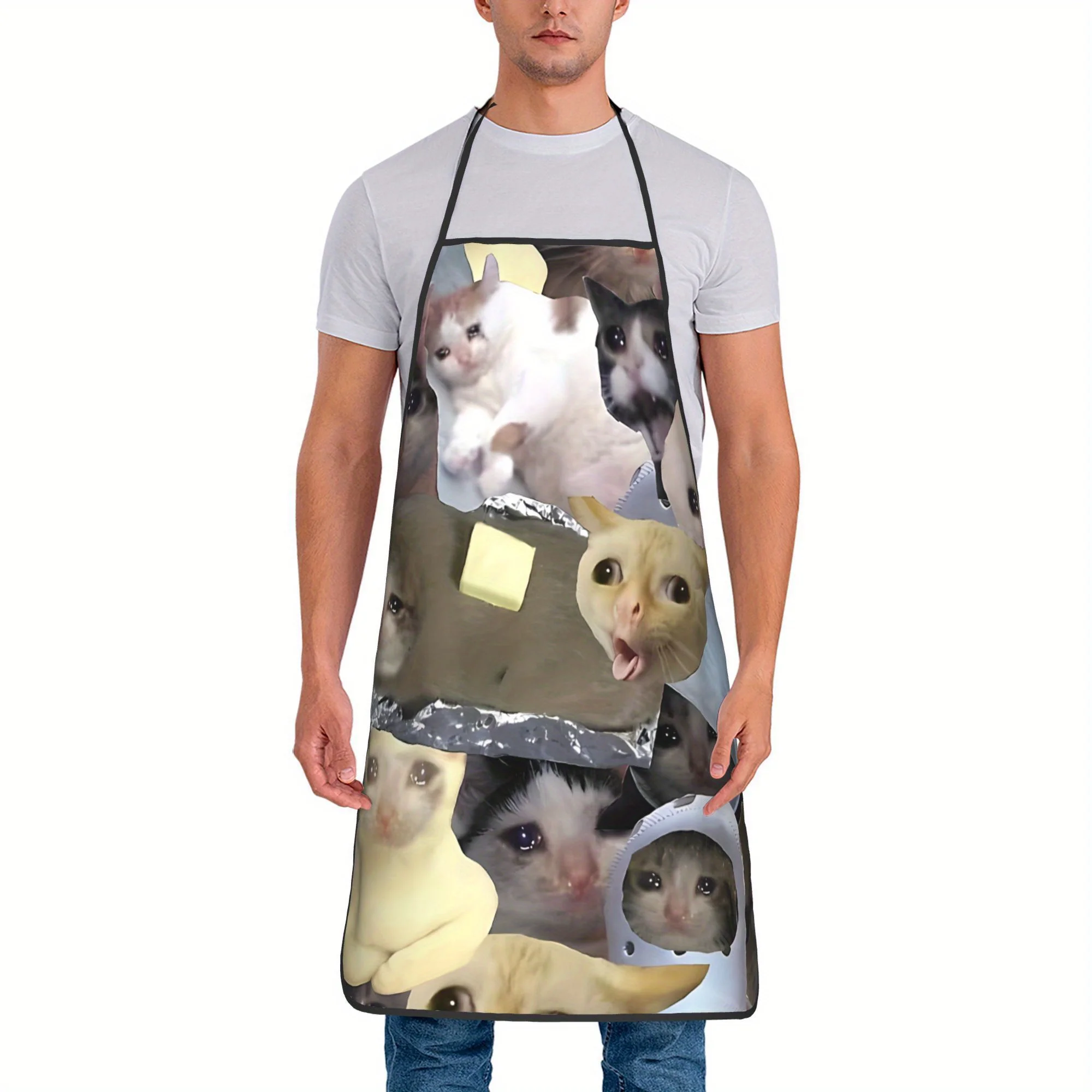 Crazy Mixed Funny Cat Meme Collage Print Apron Waterproof Oilproof Kitchen Apron Cool Humorous Present For Chef Grill Family
