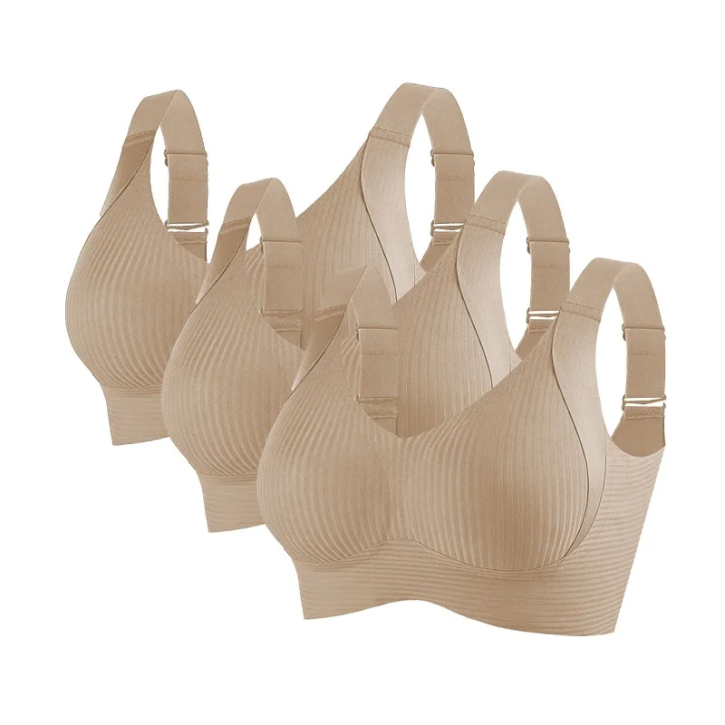 3 stks/set vrouwen push-up bh non-wire lift bh naadloos ondergoed v-hals geribbelde bralette plus size sexy lingerie m-4xl intimates