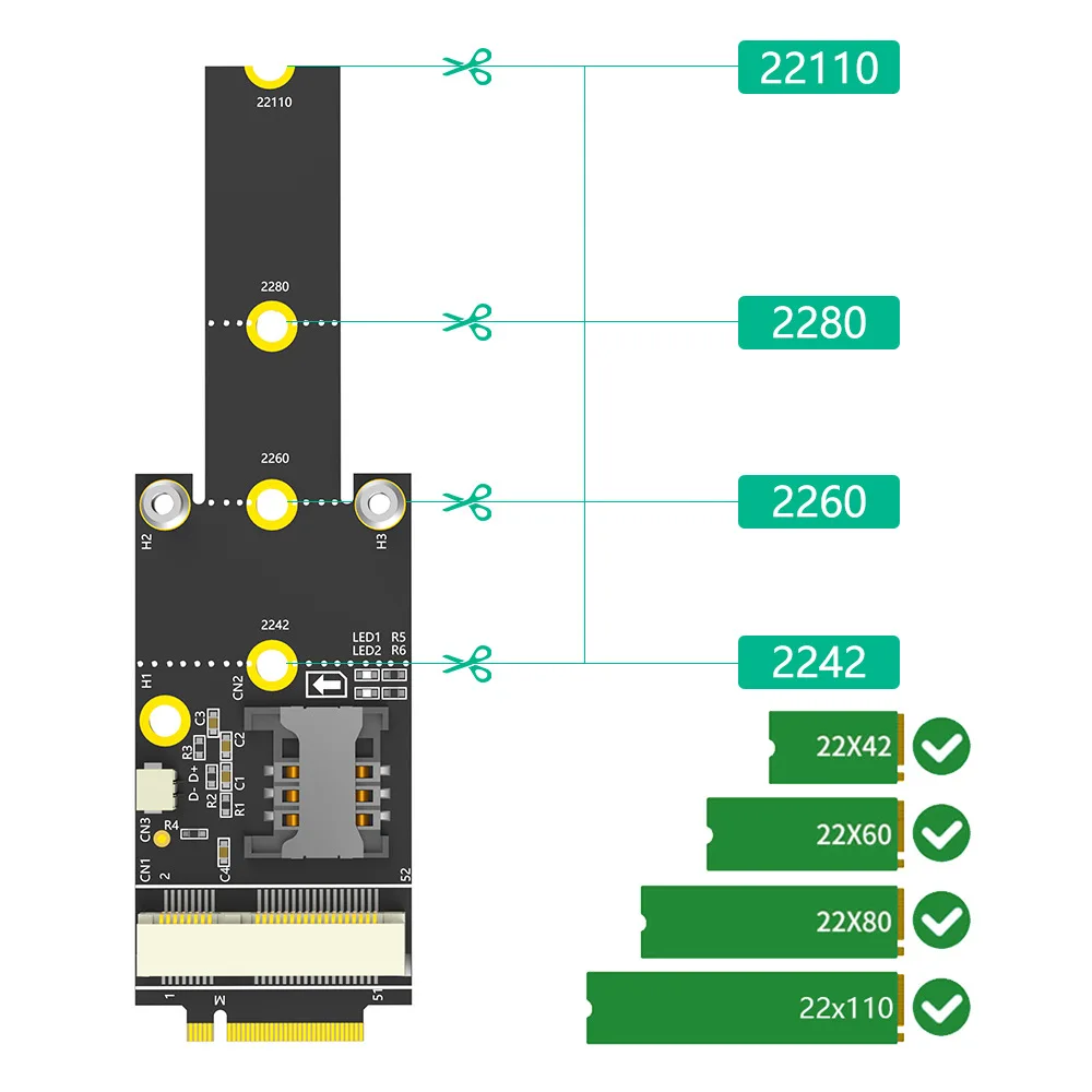 ADT-Link M.2 M-KEY to Mini PCI-E With SIM Card Adapter Mini PCI-E to M.2 Compatible With Multiple Systems with SIM Card Holder