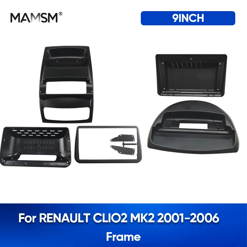MAMSM Kit de marco de Radio de coche de 9 pulgadas 2001-2006 para RENAULT CLIO MK2 soporte de consola central estéreo para coche placa frontal de bisel embellecedor de Fascia