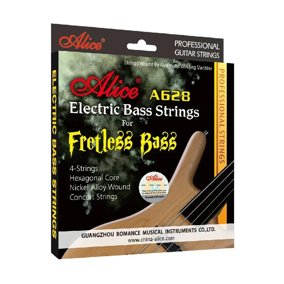 Alice A628 Fretless 4 Electric Bass Strings Full Set 4 Strings Hexagonal Core Nickel Alloy Wound Gold Ball-End