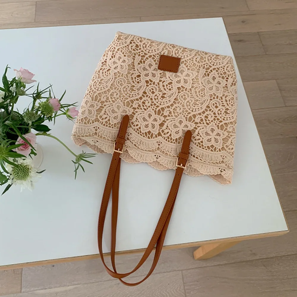 

Полая кружевная сумка на плечо, вязаная вручную, легкая, вязанная крючком, сумка-тоут с цветком, большая вместительная женская плетеная сумка с цветком, пляжная сумка