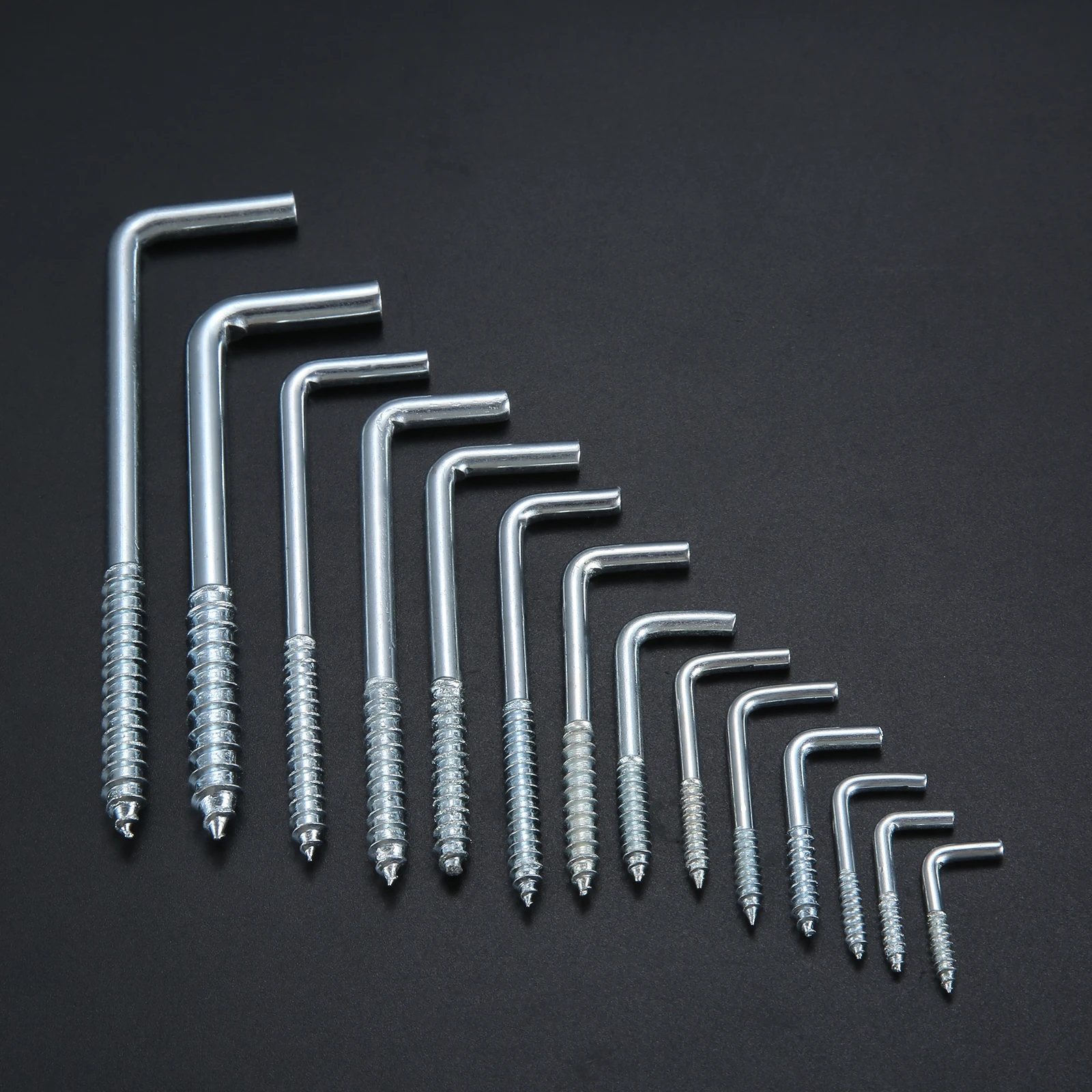 2/5/10/20 pçs quadrado curvatura gancho l copo cabide parafuso-in parede imagem moldura da foto lâmpada luz eyescrew 20-100mm 14 tamanhos zincado