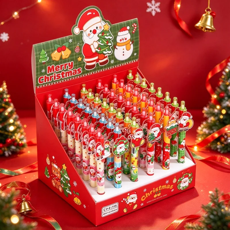48pcs/lot Kawaii Christmas Santa Claus Press Gel Pen Cute 0.5mm Black Ink Signature Pens Office School Supplies