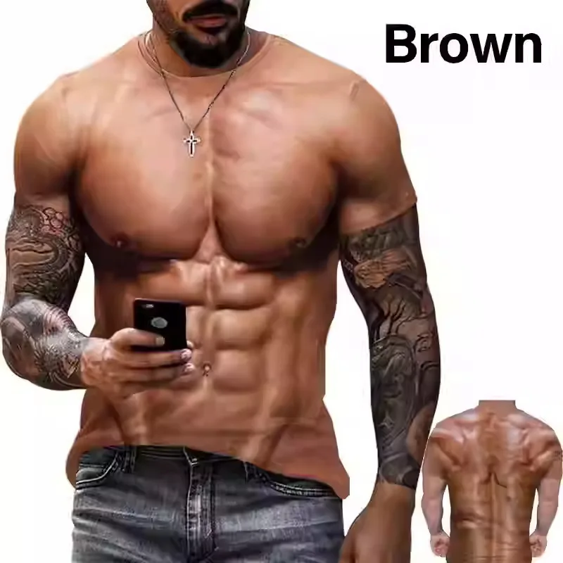 Muscle Body 3D Print T-Shirt Men Summer T Shirt Clothing Fashion Street Tees Flesh Pattern Oversized Male Short Sleeve Trendy