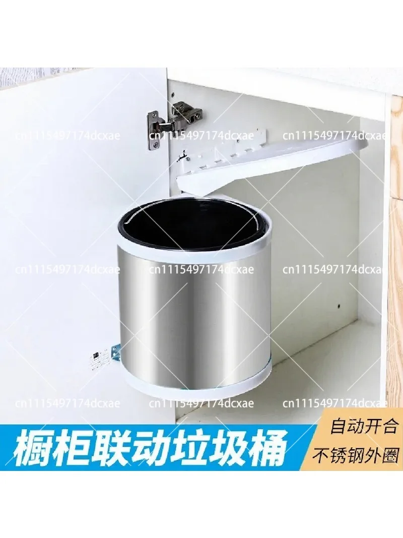Stainless Steel Built-In Hidden Trash Can for Kitchen, Flip Rotating Hanging Bucket, Under Sink Mounted Waste Bin