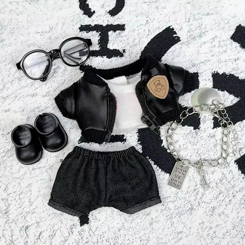 

Labubu 1st-3rd Gen 15/17cm Doll Street Punk Outfit Set Furry Hooded Ears Jacket Round Glasses & Cool Pendants