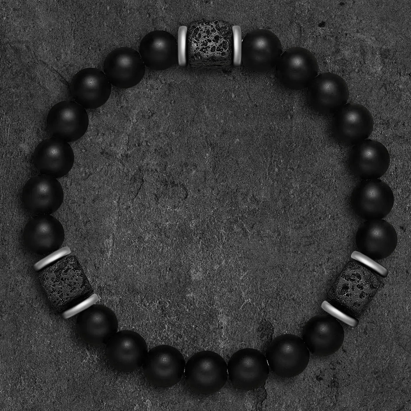 Retro Men's Natural Stone Bracelet Obsidian Volcanic Stone Stretch Beaded Bracelet Women's Casual Sports Accessory Bracelet image 4