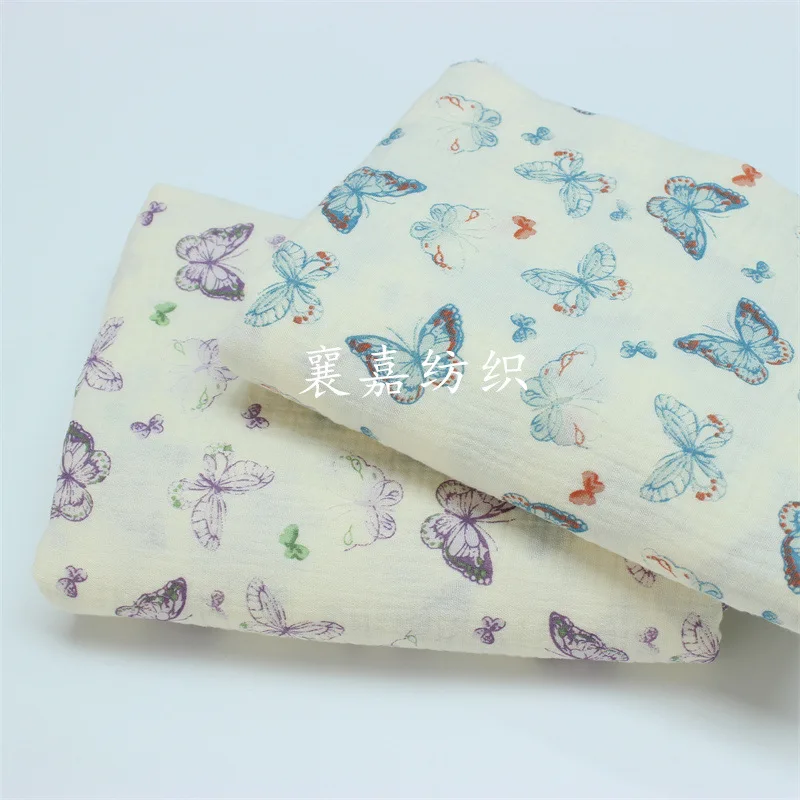 

200X135cm Cotton Double-layer Gauze, Crepe Cloth, Butterfly Flower Fabric, Children's Clothing, Loungewear, Pajama Fabric