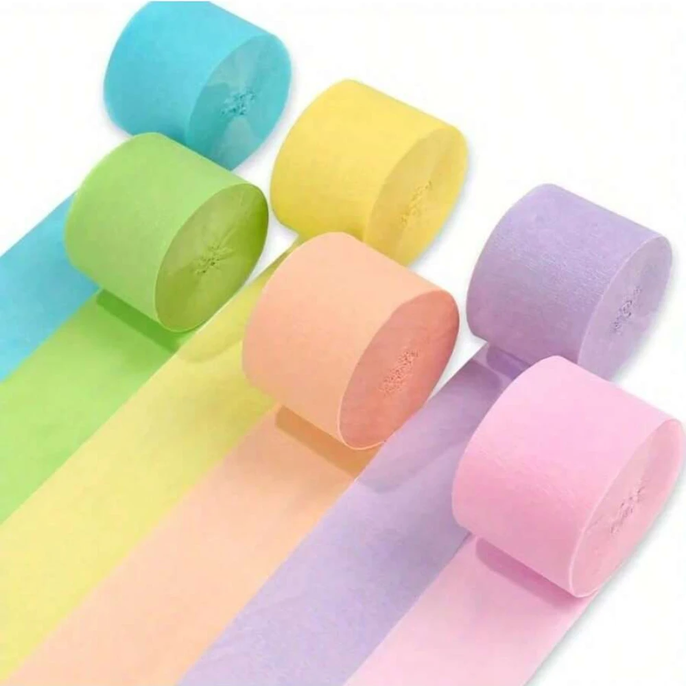 Rollos de cinta de papel Pastel vibrantes, 6 uds., colores suaves, elegantes serpentinas de papel crepé para decoración del banquete de boda y cumpleaños, artesanía de celebridades